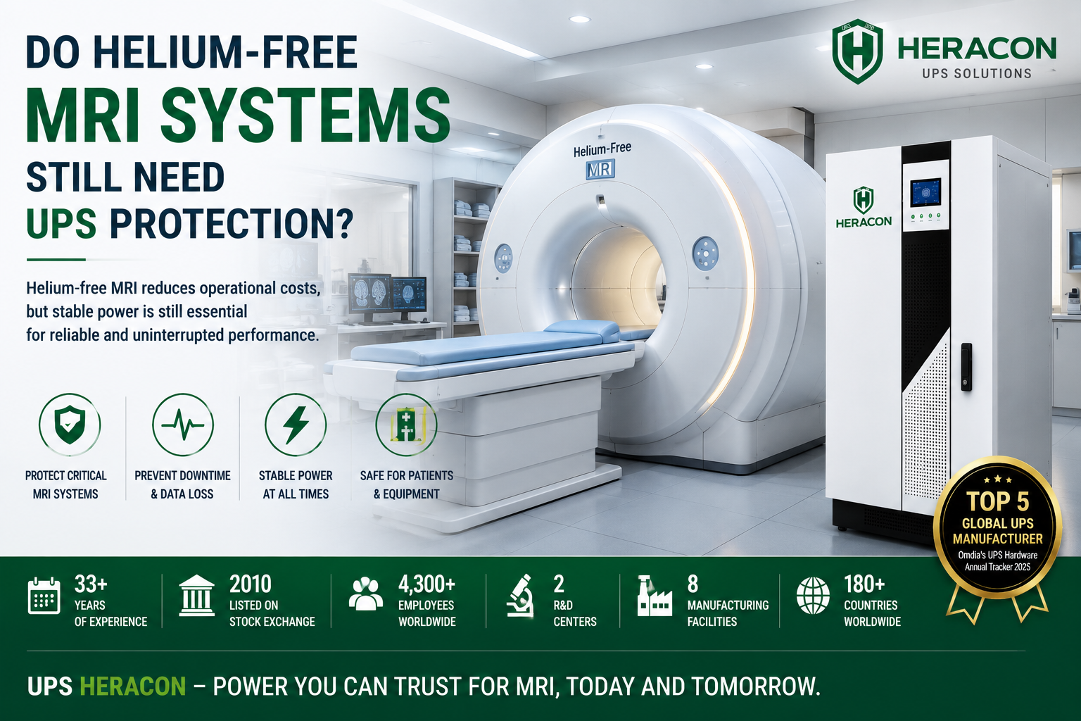 UPS Heracon protecting a modern helium-free MRI system in a hospital imaging center